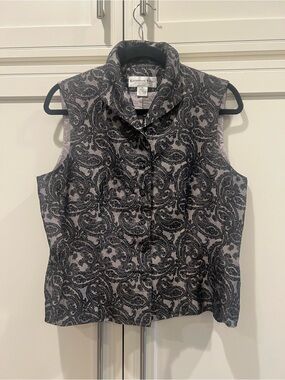 Katherine Kelly Collection Paisley Silk Sleeveless Vest - Lavender/Grey Sz 12